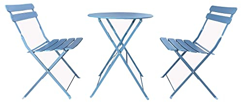 Rebecca Mobili Set Tavolino Con 2 Sedie Da Balcone, Set Bistro, Azzurro, Acciaio, Anti Ruggine, Per Giardino Terrazzo - Misure HxLxP: 71 x 60 x 60 cm - Art. RE6830