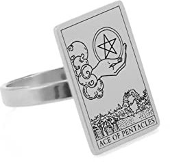 LODMLOER Klassische Retro-Tarotkarten Ringe Viel Glück Weissagung Amulett Ringe Esoterik Astrologie Tarot Fingerringe Schmuck – Tarot Geschenke Für Männer Frauen, Six of Swords,9