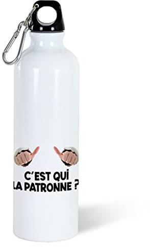 Gourde 750ml Bouteille d’Eau Aluminium Réutilisable Ecologique Bouchon Vissé Mousqueton. Idée Cadeau Original Humour Collègue Homme Femme Ami Sport Voyage Gym Bureau Anniversaire Noël