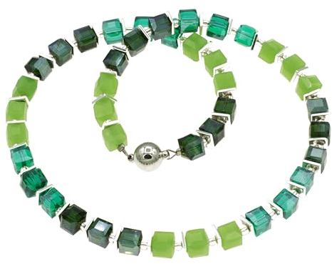 Bella Carina Glaswürfel Kette grün mit Hämatit Scheiben Magnetverschluss aus 925 Silber (48)