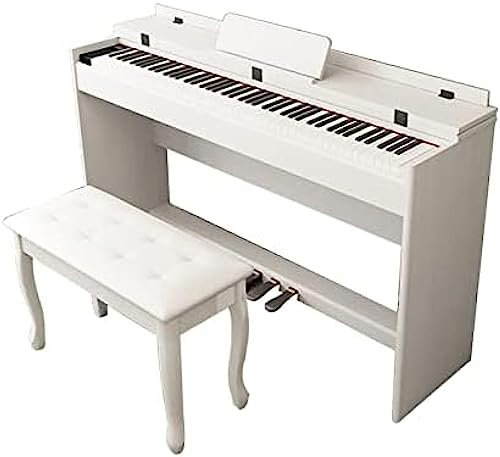 88 Weighted Keys Digital Piano Hammer Action Full Size Piano Keyboard Beginner Electric Piano USB/MIDI Home Digital Piano With Furniture Stand, 3-Pedal, Stool For Beginner & Professional,White,Con