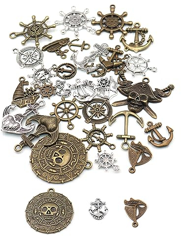 XPEX 30 Stück Piraten Charms Anhänger Set, Diy Vintage Charm, Charm Anhänger Für Schmuck, Silber Bronze Charms, Antike Metallanhänger, Zahnrad-Charms Für Die Schmuckherstellung,Vintag Charm