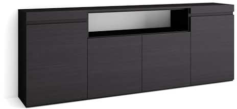 Skraut Home | Sideboard, Highboard | Kommode, Komodenschrank | 200x75x35cm | 4 Türen | Wohnzimmer, Küche | Moderner Stil | Schwarz