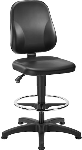 eurokraft Basic | Arbeitsdrehstuhl | Kunstleder, mit Bodengleitern und Fußring, 580 - 850 mm