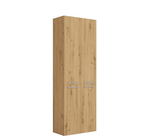 CDF Badezimmerschrank Bad Schrank Mit Wäschekorb Eiche Artisan Badschrank Mehrzweckschrank Badregal Stehend Hochschrank Schublade Tür Bodenschrank Allzweckschrank 2 Wäschekorb 174 x 60 x 30