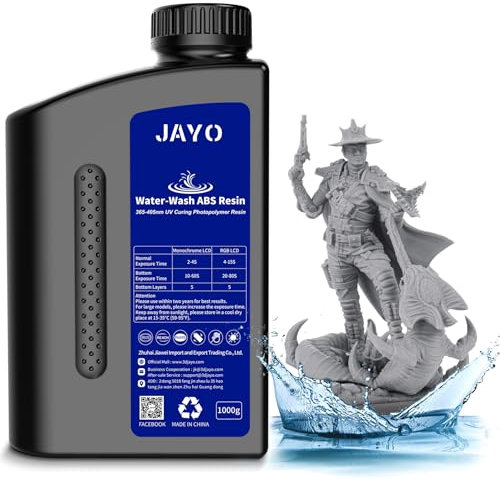 JAYO Wasser Wbwaschbares ABS-Like Resin, 3D Drucker Harz 405nm UV Standard Schnelles Photopolymer Resin für LCD/DLP/SLA 3D Drucker, Hohe Präzision, Nicht Spröde, Geringer Geruch, Grau 1000g