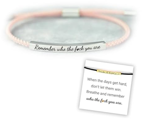 CERAVI Remember Who The F You Are Motivational Tube Bracelet, Adjustable Hand Braided Wrap Tube Bracelet, Inspirational Bracelets Jewelry Gifts for Women Girls Best Friend Teen (Pink-Silver)