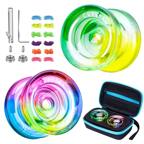 2er Pack Yoyos, Ansprechendes JoJo für Kinder, Finger Spin Yoyo Tricks für Anfänger, Zweifach-JoJo für Erwachsene mit unempfindlichen Yoyo-Lagern, 12 Yo yo-Saiten, Tasche (Grün Gelb + Gradien)