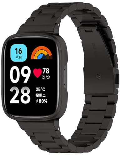 PaceBid Bracelet Compatible avec Xiaomi Redmi Watch 3 Active, Acier Inoxydable en Métal Réglable Élégant Femmes Homme Bracelet de Rechange pour Xiaomi Redmi Watch 3 Active - Noir