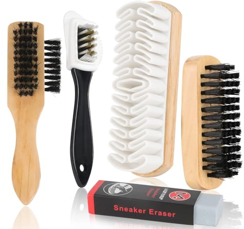 Ezydka Suede Brush 5 PCS Suede Brush for Shoes Kit Nubuck Brush Multifunctional Suede Shoe Cleaner Brush with Eraser, Brass Bristle and Shoe Brush for Clean Decontamination
