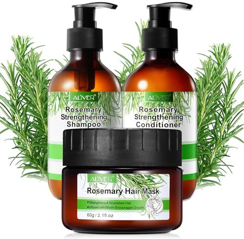P-Beauty Rosmarin Haarpflege Set1- Haarmaske 60g, Shampoo 300ml & Conditioner 300ml, für Haarwachstum & Kopfhaut | Haarpflegekur, Stärkungsshampoo & Haarspülung für geschädigtes & trockenes Haar