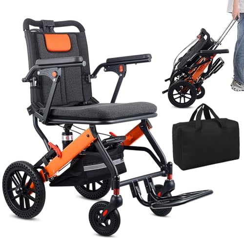 WEYRAL 12kg Rollstuhl Faltbar Leicht, Mit Teleskopstiel, Aufblasbare Sitzkissen,Übergroßer Backpack, Reiserollstuhl Ultraleicht FaltbarLeichtgewicht,FaltrollstuhlKann, Klappbar Transport Rollstühle