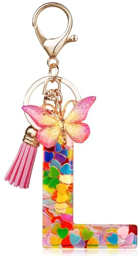 OSDUE Schlüsselanhänger für Damen, Alphabet Schlüsselanhänger, Mädchen Schlüsselanhänger, Rosa Schlüsselanhänger, Schmetterling Schlüsselanhänger Buchstabe für Frauen Mädchen Geburtstag Geschenke, L