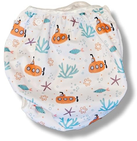 Pañales Reutilizables para Nadar para Bebés, Lavables,Pañales para Nadar para Bebés para Piscina o Playa. TetebyNoa (1 pañal de peces)