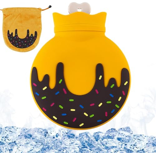 Gummi-Wasserflasche, Heißwassertasche, Donut-Wasserhülle aus Silikon mit Donut-Design – abnehmbarer Fußwärmer für Kinder, warme Flasche, gute Abdichtung