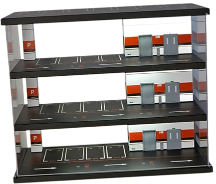 Amagogo Parkplatzvitrine im Maßstab 1:64 mit staubdichter LED-Hintergrund-Aufbewahrungsbox, Sammlervitrine für Druckgussautos
