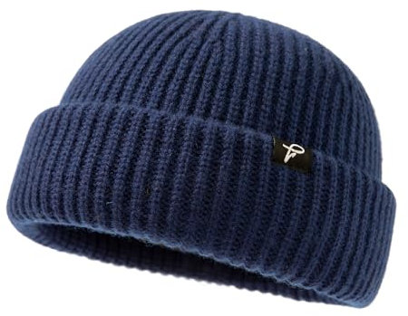 Comhats Herren Damen Marineblaue XL/XXL übergroße Winter Kurze Fischer-Mütze Merinowoll-Mischung Strick-Skull-Watch-Cap extra große Köpfe langlebige warme Mütze für kaltes Wetter