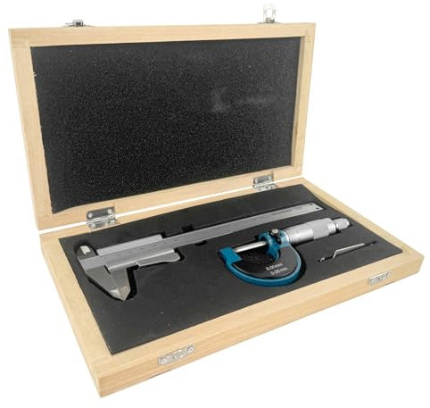 WELDINGER Präzisionsset Messschieber 150 mm und Messschraube bis 25 mm im Holzkasten