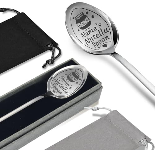 Löffel Personalisierter für Nutella-4 Farben, 12 verbesserte Designs, personalisiertes Geschenk für Vater, Mutter, Opa, Oma, Geburtstagsgeschenk (Silber)