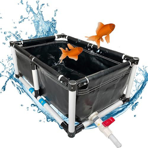 Piscina grande de lona para acuario con válvula de drenaje y soporte para carpas, peces y mascotas acuáticas, estanque de 2 x 1 x 0,7 m, tanque de sujeción para peces de estanque