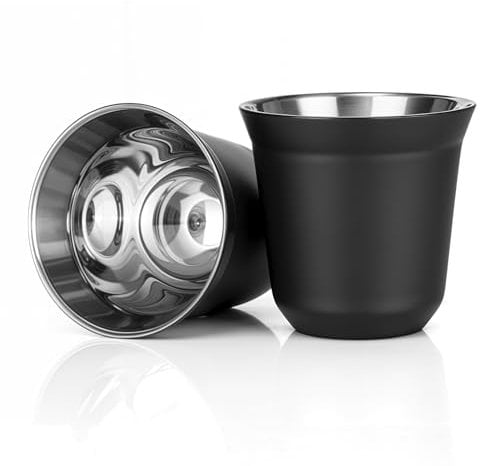 RECAPS Juego de 2 tazas de café expreso de acero inoxidable 304 de doble pared, 80 ml, color negro