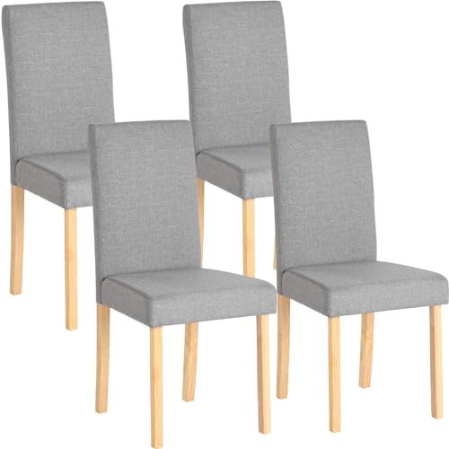 ZZINOKE 4er Set Esszimmerstuhl, Küchenstuhl mit Hoher Rückenlehne, Moderner Esstisch Stühle, Beine aus Massivholz, Gepolsterter Sitz aus Baumwolle und Leinen, Grau