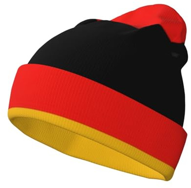 CKGODGF Warme Wintermütze mit Deutschland-Flagge, Unisex, Beanie-Mütze für Damen und Herren, Strickmütze, modische Mütze, Schwarz