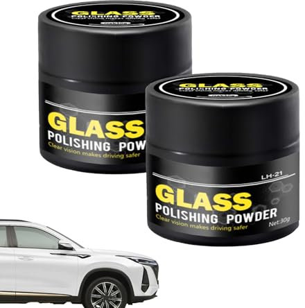 2 Stück Glaspolierpulver, Autoglas-Reinigungspulver, Glaskratzer-Entferner, Glasöl-Film-Entferner, Sichere Windschutzscheiben-Politur, Wasserfeste Reinigungswerkzeuge Für Autoscheiben, Film, Flecken