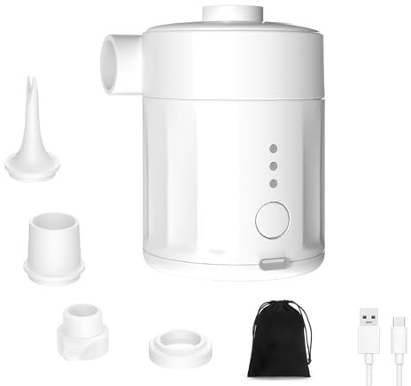 Mojimdo 2025 Versione Pompa Elettrica per Materasso Gonfiatore Ricaricabile Pompa Sottovuoto Portatile 2 in 1, Tiny Pump con 4 Ugelli D'aria e Borsa Conservazione per Campeggio,ad Aria, Piscina