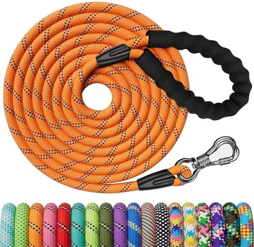 X XBEN Longe pour Chien 15M, Laisse de Dressage avec Poignée Confort et Mousqueton Verrouillable, Robuste pour Petits, Moyens et Grands Chiens, Orange