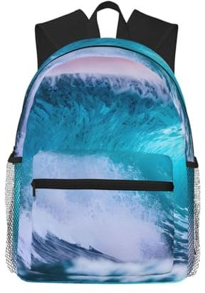 YaWea Blue Ocean Wave College-Rucksack für Damen und Herren, leichte Reisetasche, Rucksack mit Taschen für Damen und Herren, Schwarz, Einheitsgröße