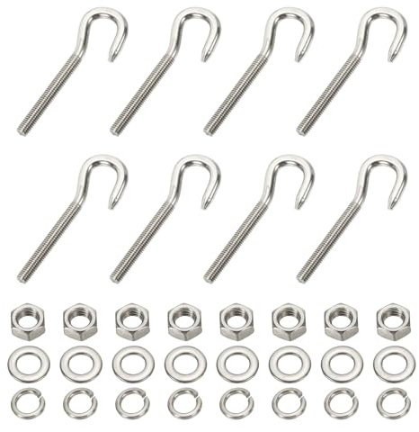 PATIKIL M5 Stainless Steel Eye Bolt, 8 Set Hook Eyelet Bolts Long Shank Threaded with Nut and Washers for Construction Swing Boat Yoga Hanging Bridge Ship Automobile, Silver