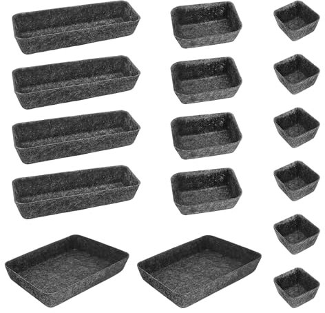 Cbilzxer Praktisches Schubladen Organizer Filz,16er-Set, Waschbare Filz Organizer für Schminktisch für Selbst gestalten der Schubladen (16er-Set Dunkelgrau)