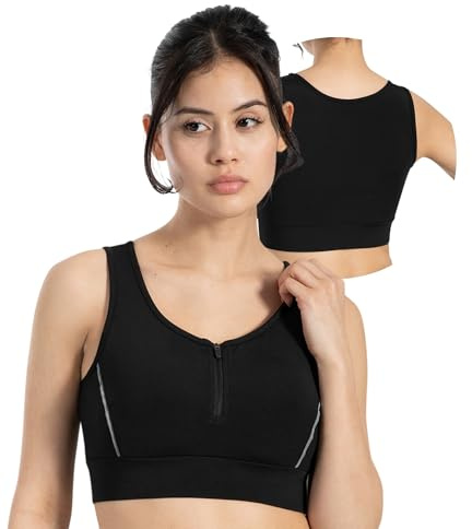 SMILODOX Sport BH Damen Kathi, Sport Bra mit Zip-Front, integriertem Cup & reflektierendem Piping, elastisches Material & breiter Unterbrustbund Top, ideal für Workout, Training, Gym & aktiven Alltag