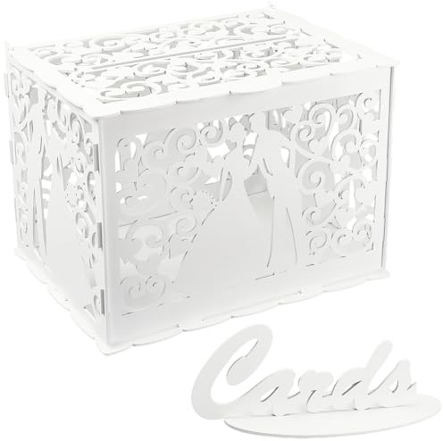 SOFPLATE Scatola Porta Biglietti Da Matrimonio Bianca Da 9.37 x 12 x 8.86 pollice Porta Salvadanaio In Legno A Forma di Cuore Cavo Coppia Busta Regalo Rustica Segno Decorativo per Ricevimento Annivers