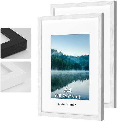 COMPOLICY 2Stück A4 Bilderrahmen Weiß Bilderrahmen Holz rahmen 21x30cm Standing and Wall-mounting Capabilities Posterrahmen Für Fotos, Bilder, Poster