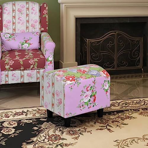 Hoopleep Fußhocker Schemel Polsterhocker Bunt Patchwork Design, Gepolsterter Sitz für Wohnzimmer und Schlafzimmer, Robuste Bank mit Baumwoll-Polyester Bezug, Eleganter Akzent für Ihr Zuhause