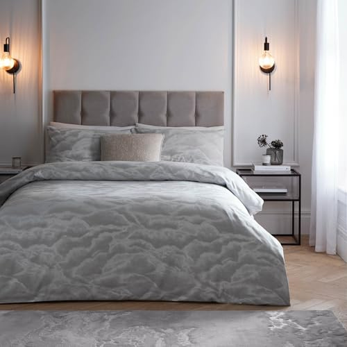 Paoletti Ellora Bettbezug Set – Luxus Jacquard Wolkenstrukturierte Bettwäsche (Silber – Doppelbett – 200x200cm)
