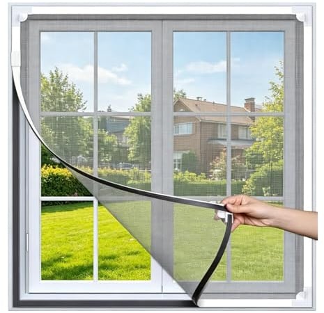 VETOLAKA 100×120cm Magnetisches Fenstergitter: Hochdichtes Fliegengitter Fiberglas, PVC-Rahmen Moskitonetz Fenster, Insektengitter Verstellbar, Weißer Rahmen Schwarzes Netz