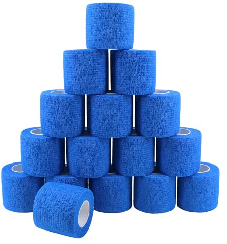 Selbstklebender Verband 16 Rollen 5cm Verbandsmaterial Haftbandage Blau | Elastische Selbsthaftende Bandage für Sport und Erste Hilfe Vet Wrap Hund Pferd Fixierbinde Verband Selbstklebend 4,5m