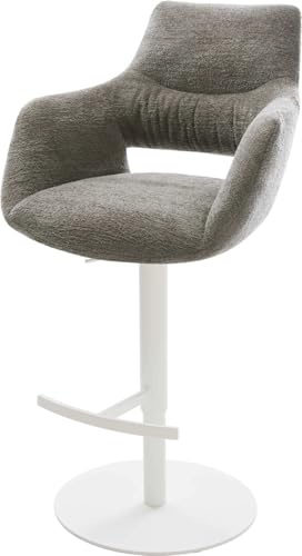DELIFE Barstuhl Yago-Flex Drehfuß höhenverstellbar Metall Weiß Bouclé Soft Schlamm Taschenfederkern