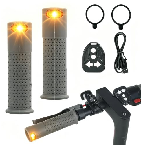 Hojalis Lenkergriffe Mit Integrierten Blinkern,133 Mm Lenkergriffe Für Elektro-Scooter Mit Blinker,Elektro-Scooter-Lenkergriff,E Scooter Blinker Mit Griff Für Xiaomi M365 Pro 1s Pro 2 Mi3 (Grau)