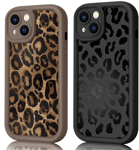 AICISINGN 2 Stück Handyhülle für iPhone 15 Hülle Aesthetic Leopard mit Muster Matte Case Frauen Mädchen,TPU Weich Schutzhülle Stoßfest Bumper Case für iPhone 15, 04