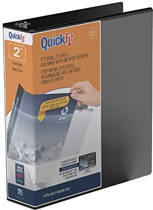 Quickfit View Binder, 3-Ring Binder for School or Office, D Ring, Black, Single, 2 Inch