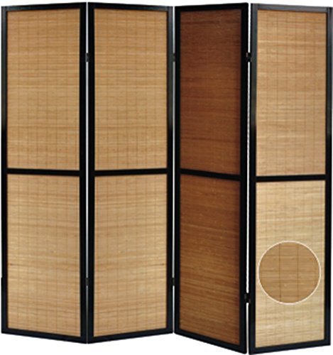 PEGANE Paravent en Bois Noir et Bambou 4 Pans | Stucturer l'espace