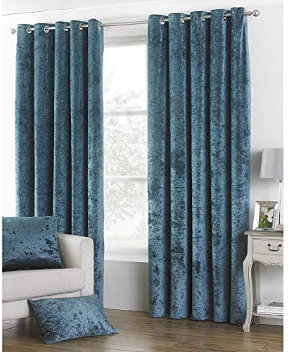 Paoletti Verona Crushed Velvet Eyelet Curtain Pair - Teal - 117x137cm