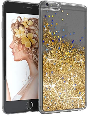 EAZY CASE Hülle kompatibel mit iPhone 6 Plus / 6S Plus Schutzhülle mit Flüssig-Glitzer, Handyhülle, Schutzhülle, Back Cover mit Glitter Flüssigkeit, TPU/Silikon, Transparent/Durchsichtig, Gold