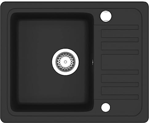 vidaXL Fregadero Cocina 1 Seno Negro Granito Fregadero Lavabo Caño Lavaplatos