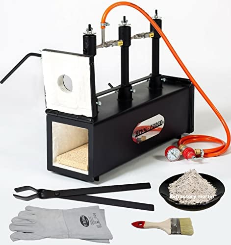 DEVIL-FORGE Fragua de gas DFPROF3+2D Horno de Forja, 3 Quemadores DFP (240.000 BTU) usas 1/2o 3, Válvula de bola gas, Estrangulador de aire, 2 Puertas, Fabricación de cuchillos Herrero Herrador 1370°C