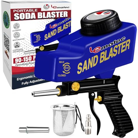 LE LEMATEC Kit pistola sabbiatrice per rimozione vernice, ruggine e legno, blaster portatile per compressore d'aria, 150 PSI Media Blaster per soda, alluminio, sabbia e gusci di noce